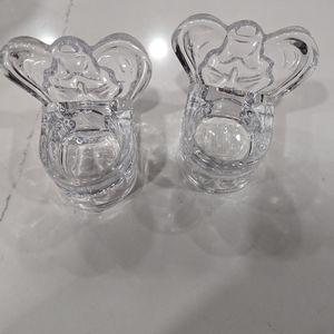 Pair of crystal angel tea light candle holders